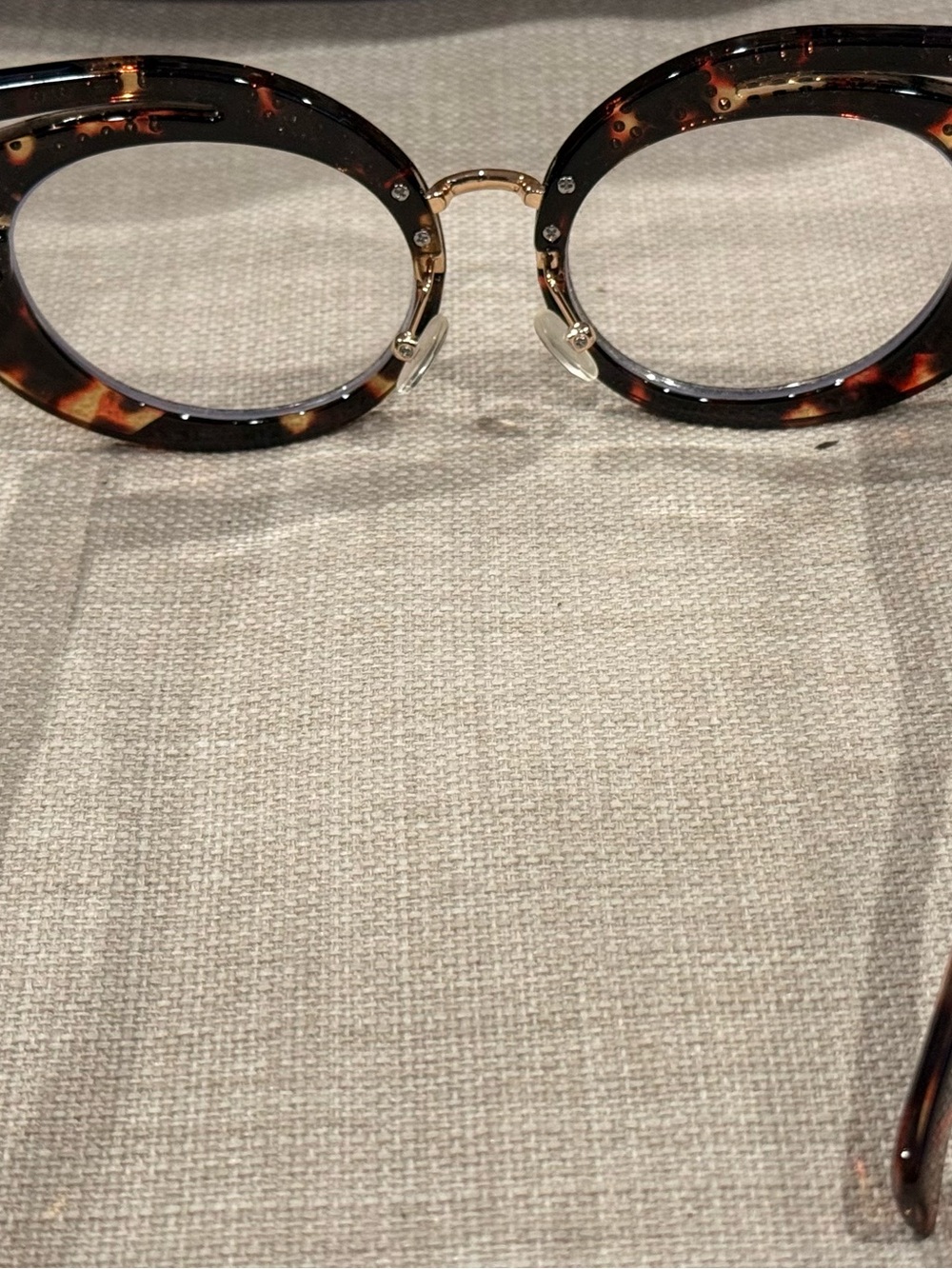 Rhinestone Tortoiseshell Round Sunglasses - Women